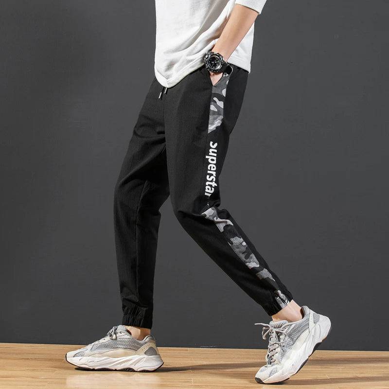 Men's Letter Print Drawstring Sweatpants Camouflage Texture Fabric Breathable Loose Fit Casual Joggers For Spring Summer Running - Xmaker