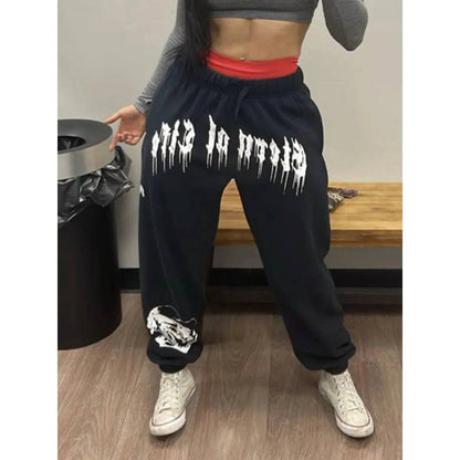 Spring And Autumn Lazy Casual Sweatpants Silk Screen Printed Hair Band Pants Running Fitness High Street Wash Texture Pants