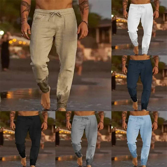 Men's Cotton Linen Straight Beach Joggers