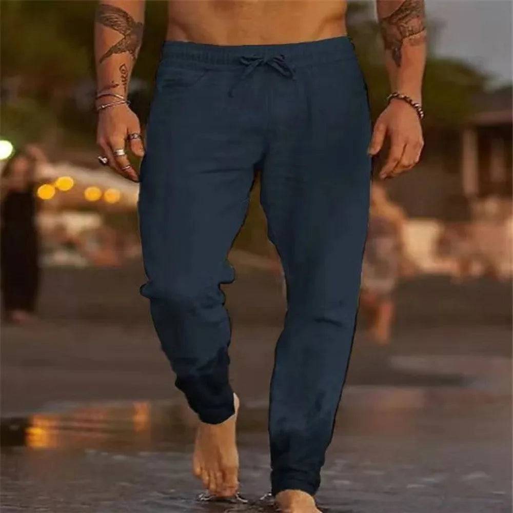 Men's Cotton Linen Straight Beach Joggers