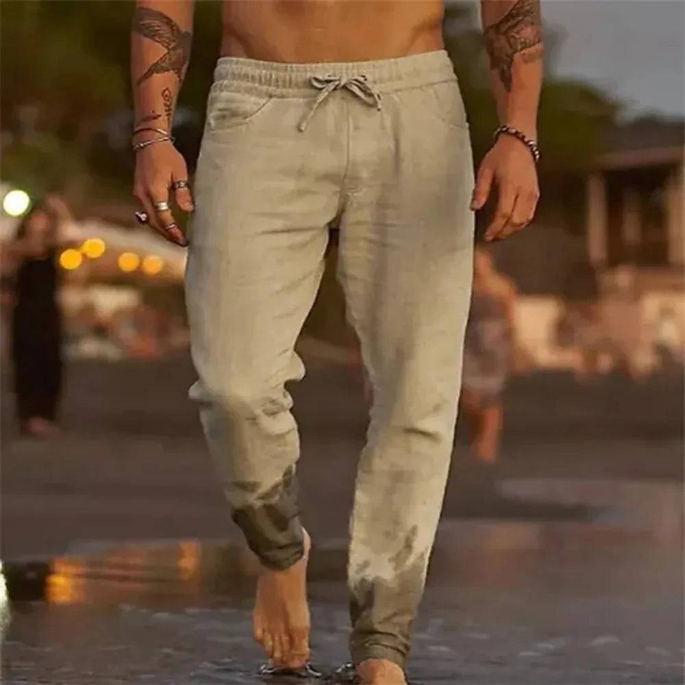 Men's Cotton Linen Straight Beach Joggers