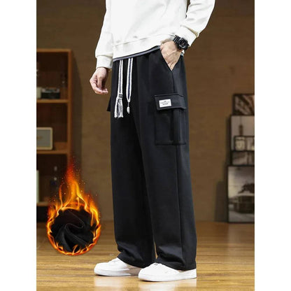 Winter Fleece Sweatpants Men Multi-Pockets Thick Warm Knit Cargo Pants Wide Leg Cotton Straight Sports Trousers Big Size 8XL - Xmaker