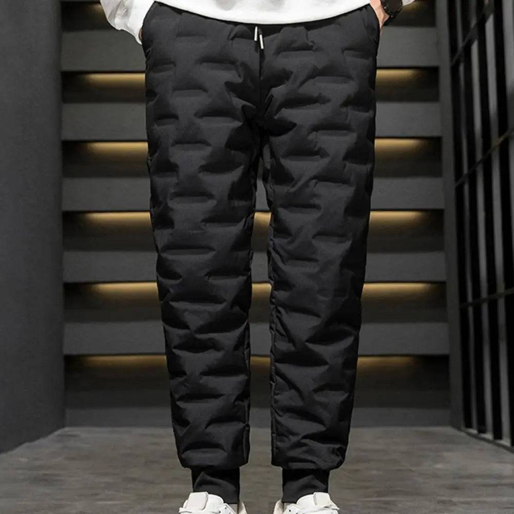 Drawstring Waist Winter Pants Elastic Waist Men Winter Trousers Thickened White Duck Down Padded Joggers Warm Winter Sweatpants