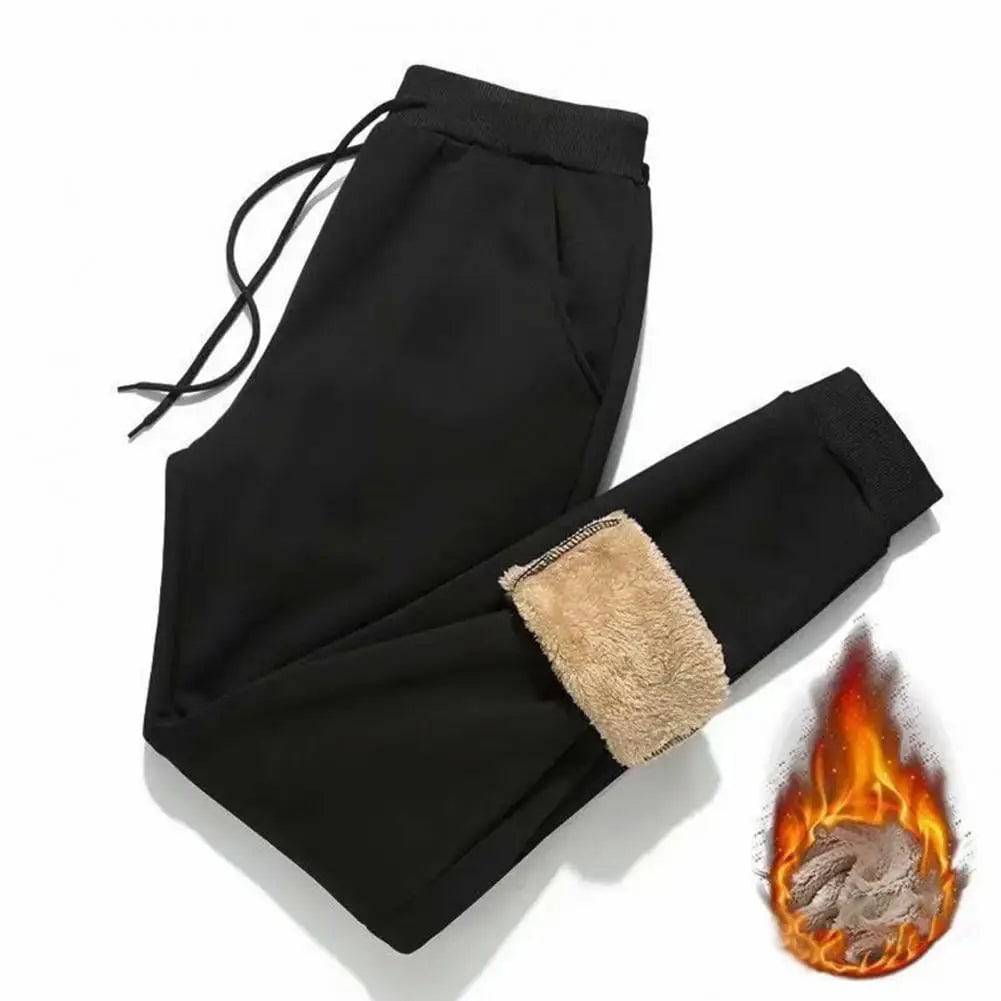 Drawstring Waist Winter Pants Elastic Waist Men Winter Trousers Thickened White Duck Down Padded Joggers Warm Winter Sweatpants