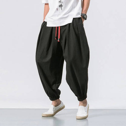 Men Harem Pants Loose Cotton and Linen Sweatpants Joggers