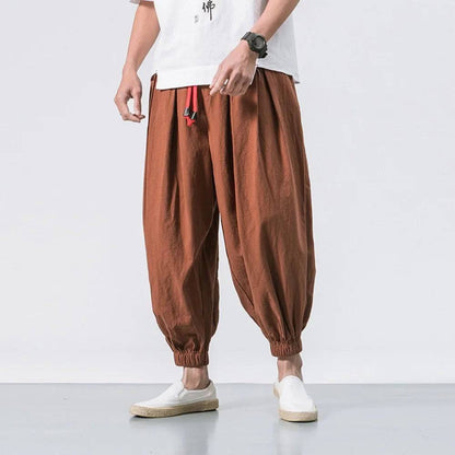 Men Harem Pants Loose Cotton and Linen Sweatpants Joggers