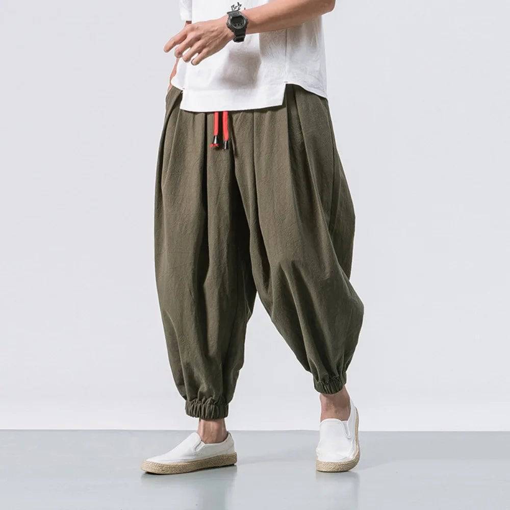 Men Harem Pants Loose Cotton and Linen Sweatpants Joggers