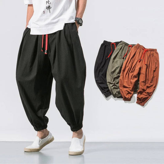 Men Harem Pants Loose Cotton and Linen Sweatpants Joggers