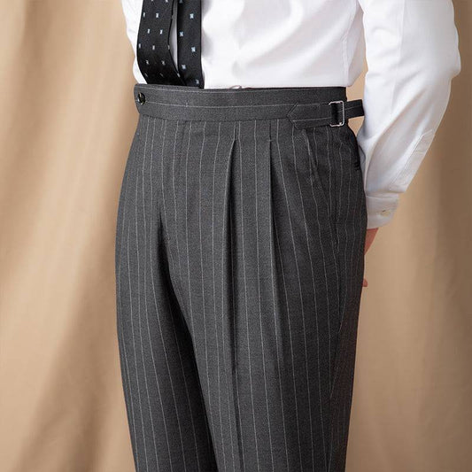 Thin Business High Waist Straight British Striped Pants Gentry Suit Naples Casual Suit Pants Men