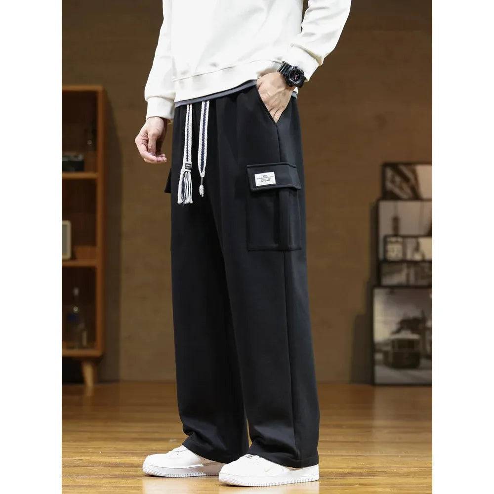 Men Multi-Pockets Drawstring Waist Sweatpants