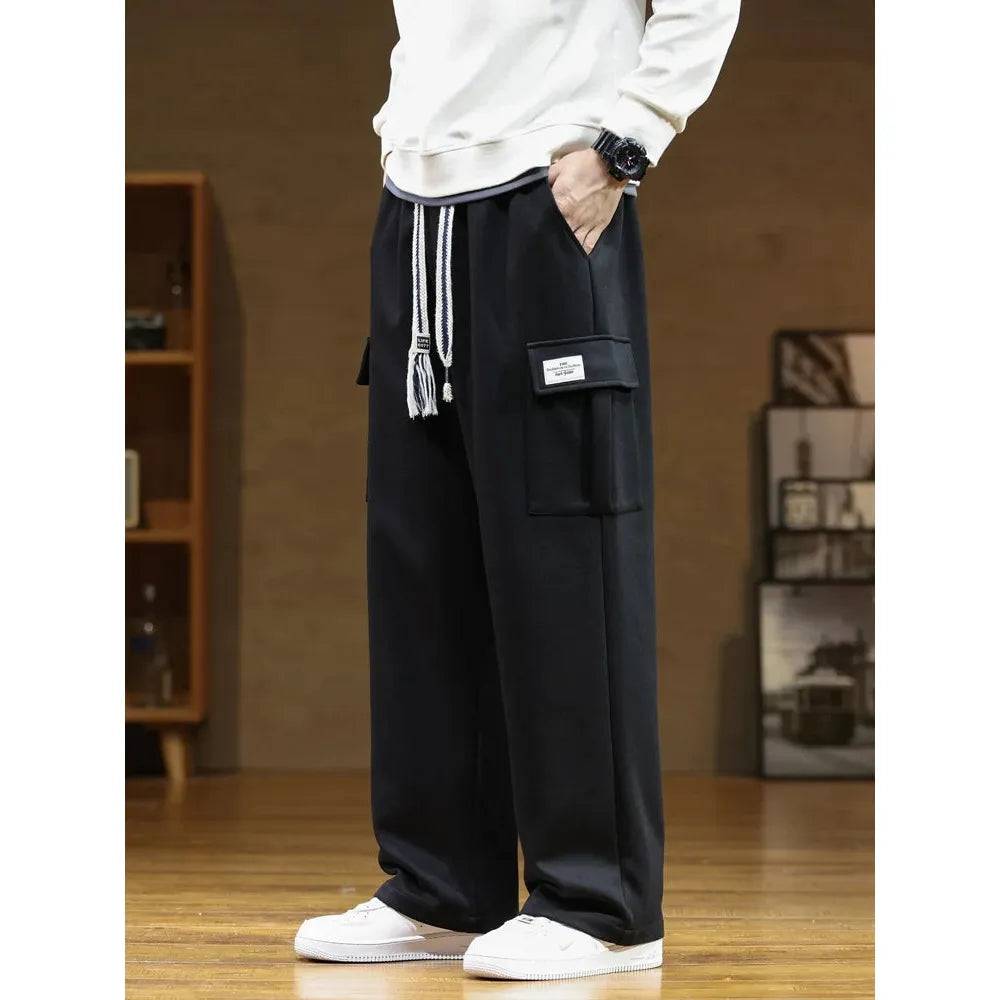 Men Multi-Pockets Drawstring Waist Sweatpants