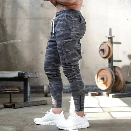 Sweatpants Men's Gym Fitness Pants Men's Running Jogging Training Tight Sports Cargo Pants Pocket Decoration