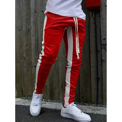 Casual Men Sweatpants Contrast Colors Elastic Waist Male Pants Drawstring Breathable Autumn Trousers for Jogging