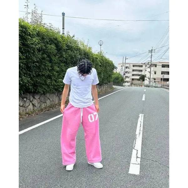 Casual Baggy Sweatpants Drawstring Sports Digital Print Pants Zipper