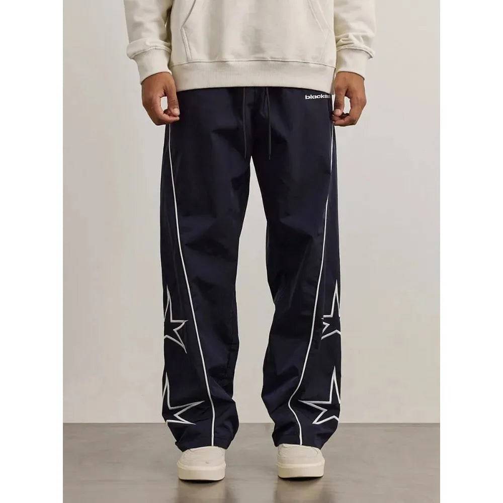 Star Parachute Pants Men Streetwear Sports Wide Leg Trousers Male Workwear Hip Hop Harajuku Sweatpants Embroidery