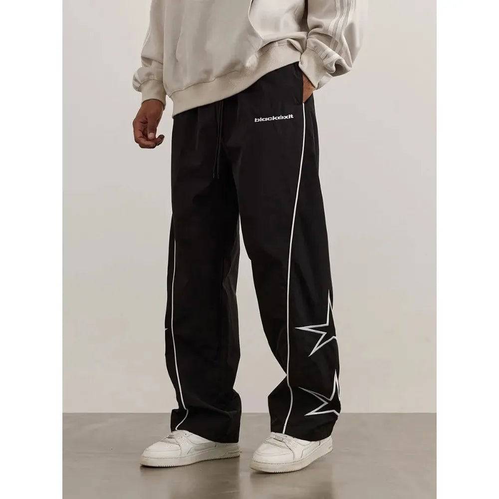 Star Parachute Pants Men Streetwear Sports Wide Leg Trousers Male Workwear Hip Hop Harajuku Sweatpants Embroidery