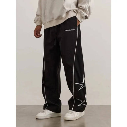 Star Parachute Pants Men Streetwear Sports Wide Leg Trousers Male Workwear Hip Hop Harajuku Sweatpants Embroidery