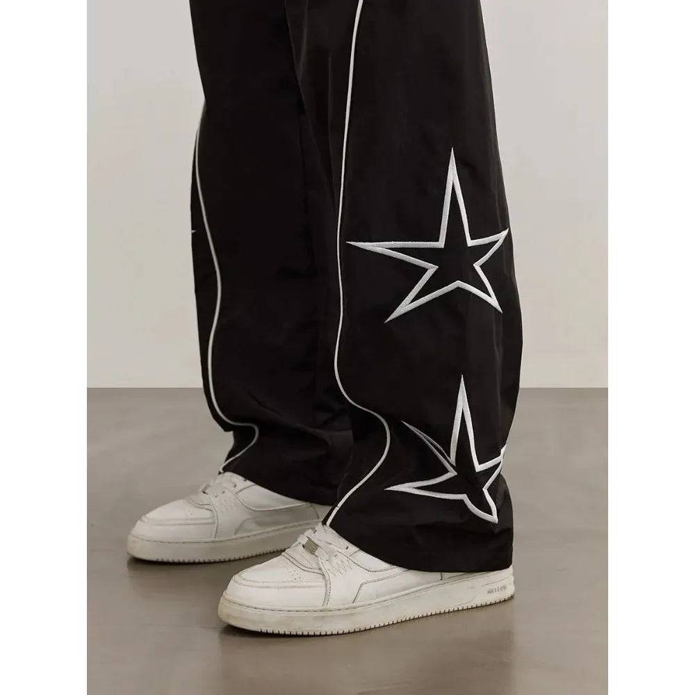 Star Parachute Pants Men Streetwear Sports Wide Leg Trousers Male Workwear Hip Hop Harajuku Sweatpants Embroidery