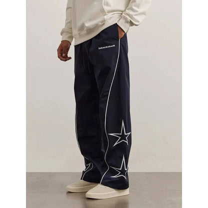 Star Parachute Pants Men Streetwear Sports Wide Leg Trousers Male Workwear Hip Hop Harajuku Sweatpants Embroidery