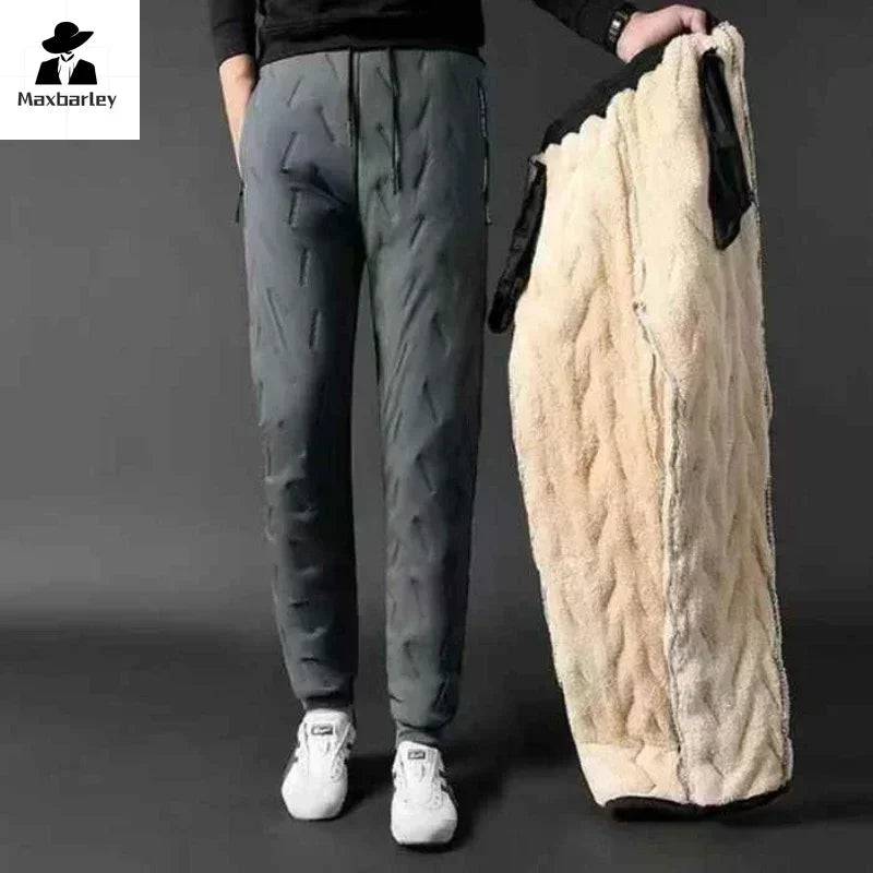 Men Lambswool Padded Thickened Warm Windproof Down Cotton Pants