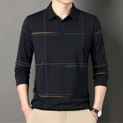 Men Long Sleeve Stripe Polo Shirts