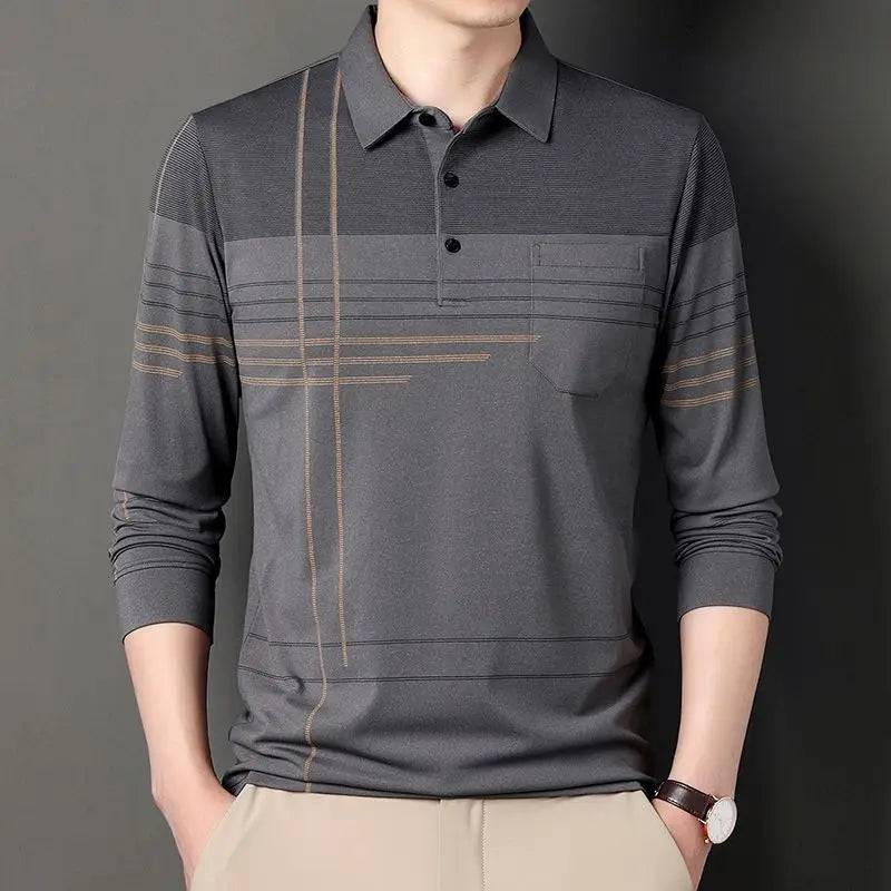 Men Long Sleeve Stripe Polo Shirts