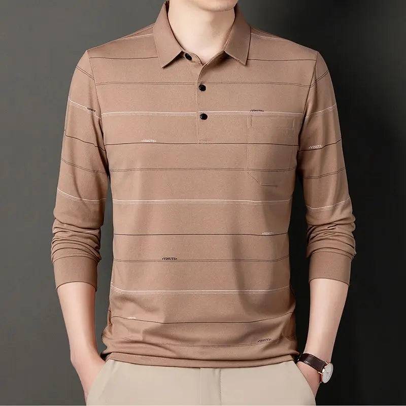 Men Long Sleeve Stripe Polo Shirts