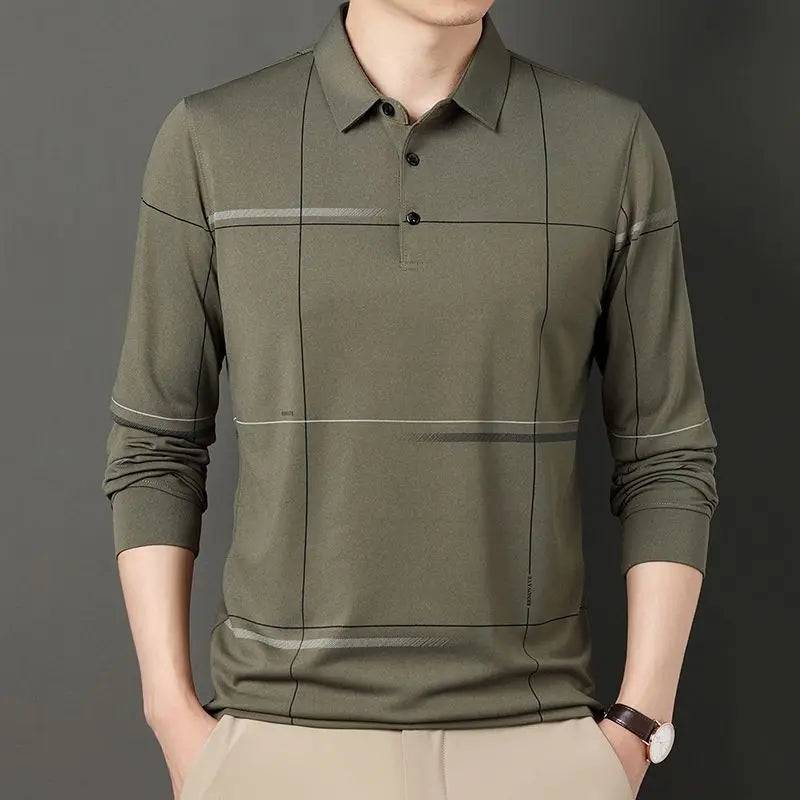 Men Long Sleeve Stripe Polo Shirts