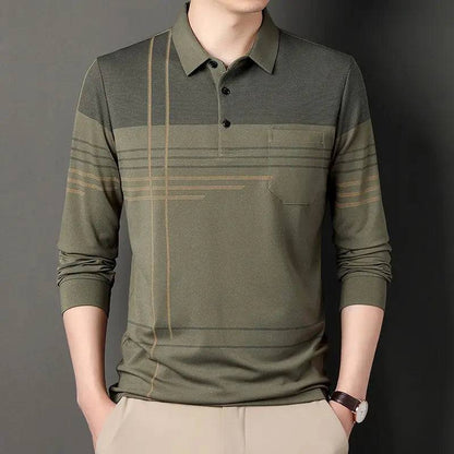 Men Long Sleeve Stripe Polo Shirts