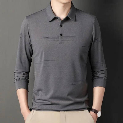 Men Long Sleeve Stripe Polo Shirts