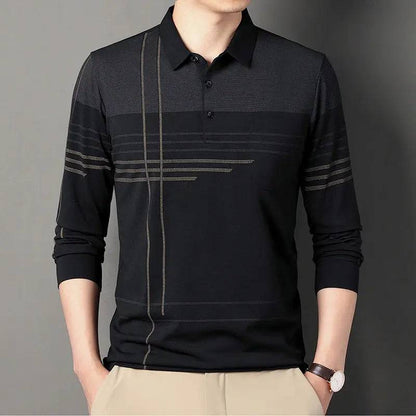 Men Long Sleeve Stripe Polo Shirts