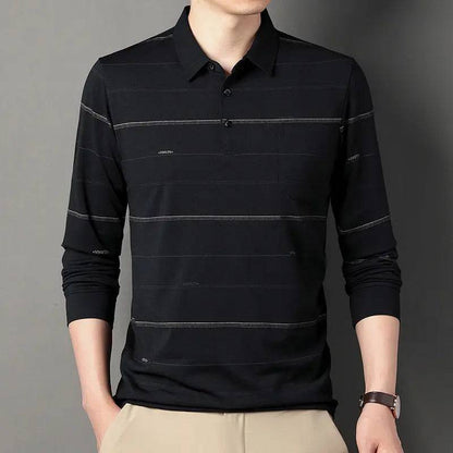 Men Long Sleeve Stripe Polo Shirts