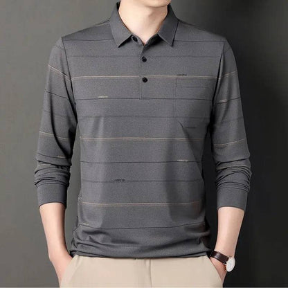 Men Long Sleeve Stripe Polo Shirts