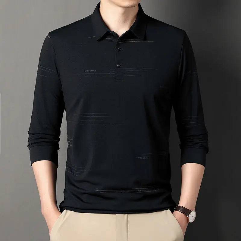 Men Long Sleeve Stripe Polo Shirts