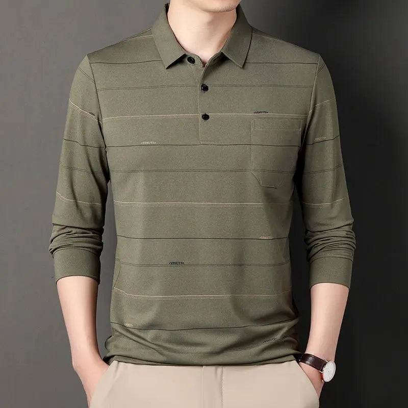 Men Long Sleeve Stripe Polo Shirts