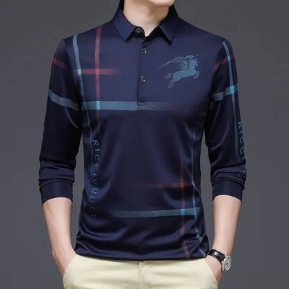 Long-sleeved Thin Ice Silk Lapel Business Casual Polo Shirt