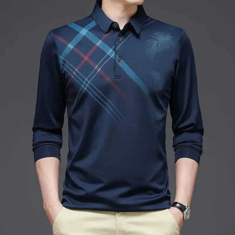 Long-sleeved Thin Ice Silk Lapel Business Casual Polo Shirt