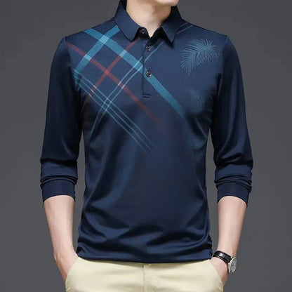 Long-sleeved Thin Ice Silk Lapel Business Casual Polo Shirt