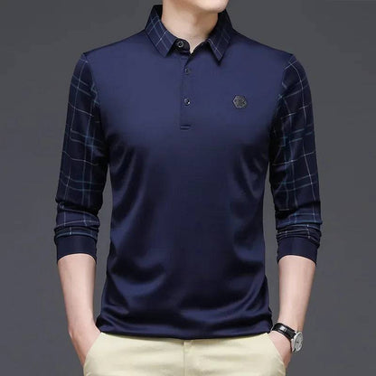 Long-sleeved Thin Ice Silk Lapel Business Casual Polo Shirt