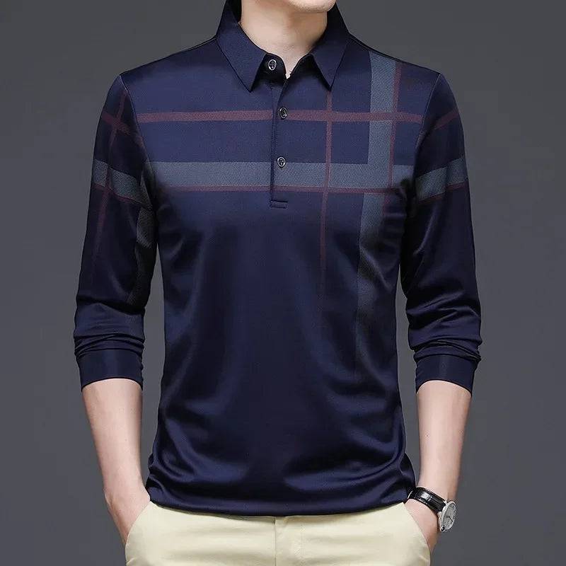 Long-sleeved Thin Ice Silk Lapel Business Casual Polo Shirt