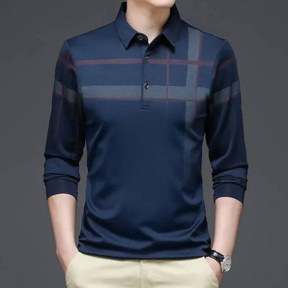 Long-sleeved Thin Ice Silk Lapel Business Casual Polo Shirt