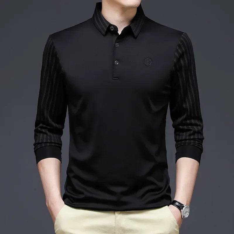 Long-sleeved Thin Ice Silk Lapel Business Casual Polo Shirt