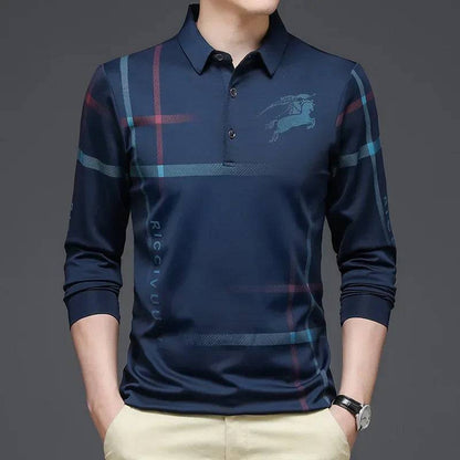 Long-sleeved Thin Ice Silk Lapel Business Casual Polo Shirt