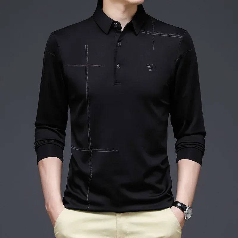 Long-sleeved Thin Ice Silk Lapel Business Casual Polo Shirt