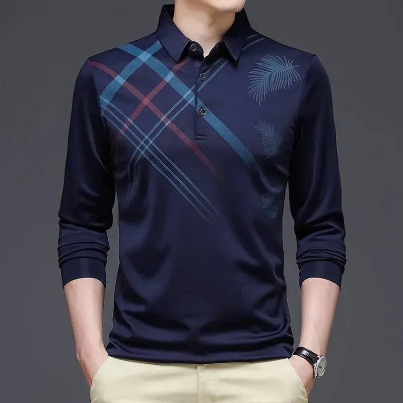 Long-sleeved Thin Ice Silk Lapel Business Casual Polo Shirt