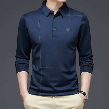 Long-sleeved Thin Ice Silk Lapel Business Casual Polo Shirt