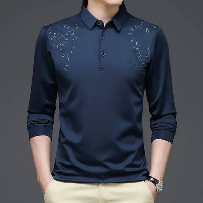 Long-sleeved Thin Ice Silk Lapel Business Casual Polo Shirt