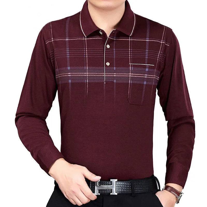 Men Long Sleeve Stripe Polo Shirts