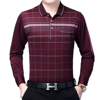 Men Long Sleeve Stripe Polo Shirts