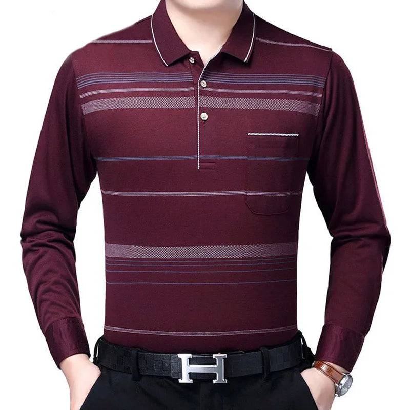 Men Long Sleeve Stripe Polo Shirts